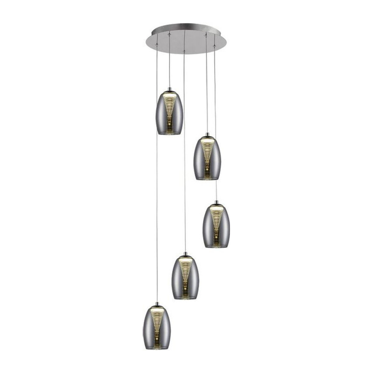 Brilliant Metropolis LED Pendelleuchte 5-flammig in Chrom und Rauchglas mit integrierten COB LEDs, dimmbar via EasyDim, warmweiß - Bild 1