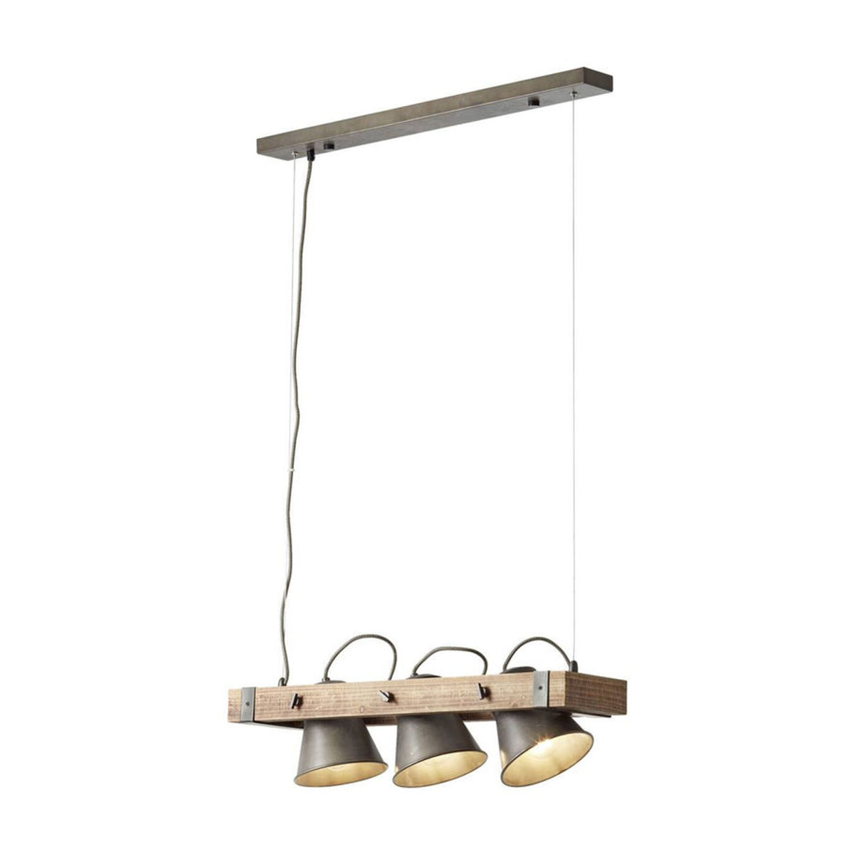 Brilliant Pendelleuchte Plow 3-flammig Schwarz aus Stahl und Holz B/H: 70 x 115 cm E27 - Bild 1