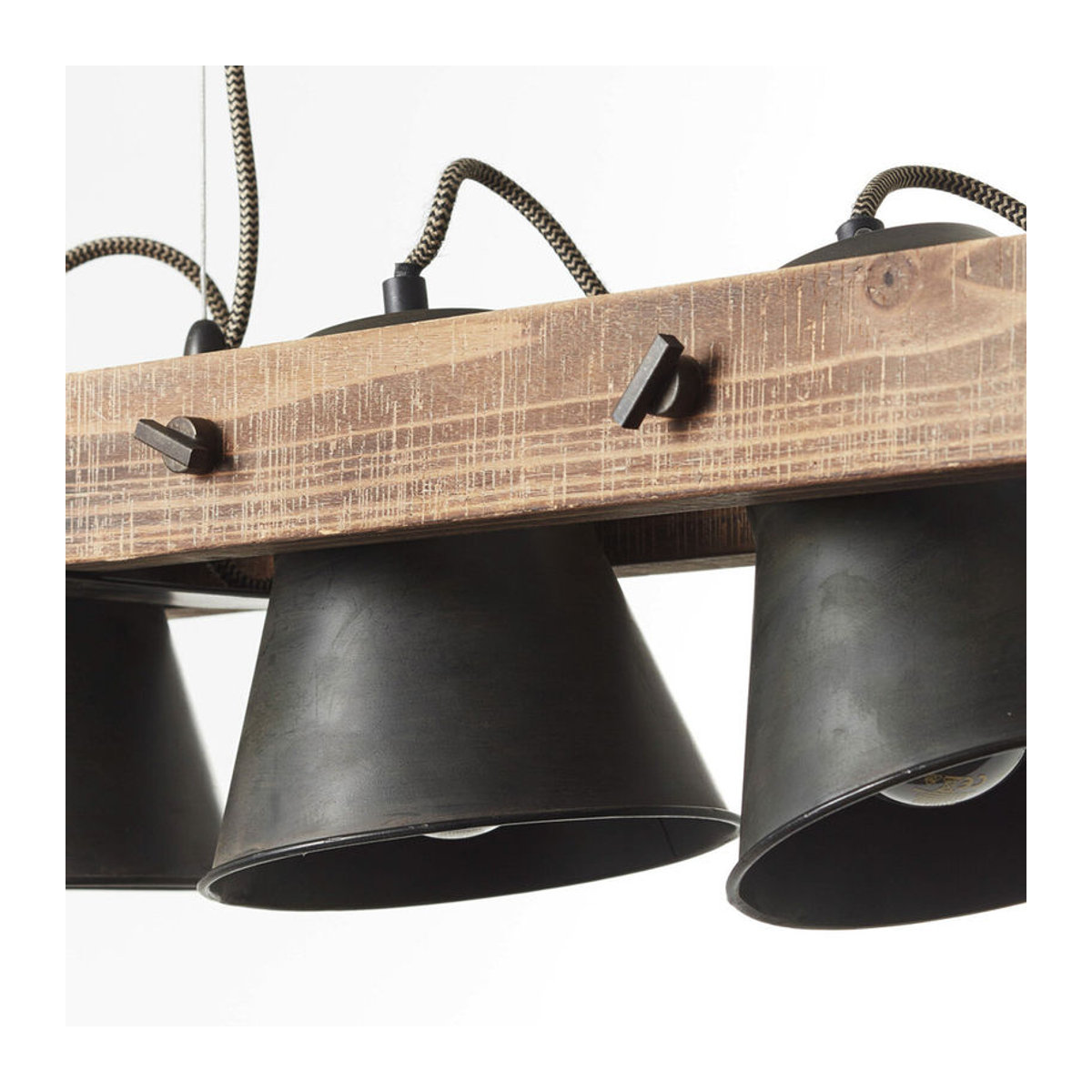 Brilliant Pendelleuchte Plow 3-flammig Schwarz aus Stahl und Holz B/H: 70 x 115 cm E27 - Bild 3
