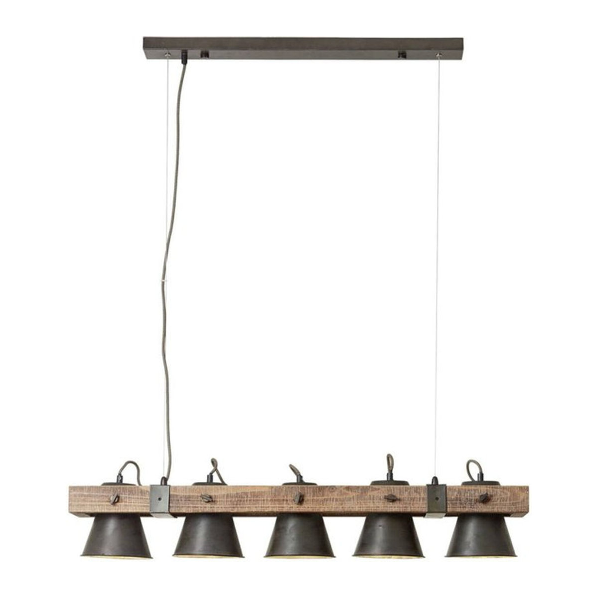 Brilliant Pendelleuchte Plow im Industrial Landhausstil aus Metall und Holz in Schwarz und Braun, E27, 5 Brennstellen, B/T/H: 95 x 20 x 115 cm - Bild 1