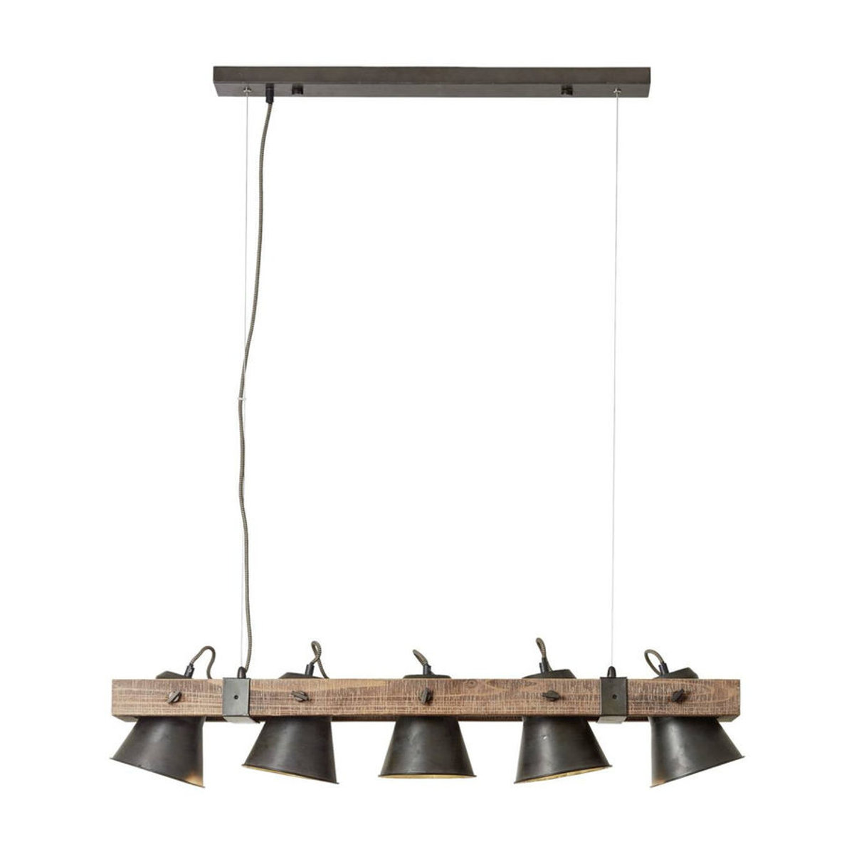 Brilliant Pendelleuchte Plow im Industrial Landhausstil aus Metall und Holz in Schwarz und Braun, E27, 5 Brennstellen, B/T/H: 95 x 20 x 115 cm - Bild 4