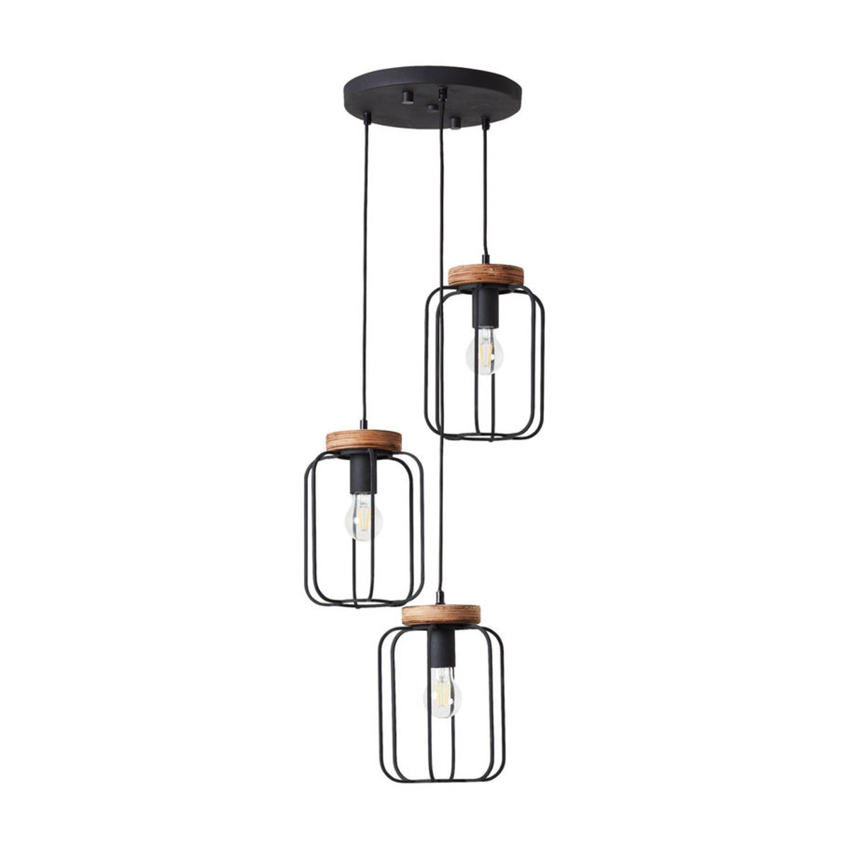 Brilliant Tosh Pendelleuchte Industrial Holz Metall Schwarz Natur E27 B/H/T: 42 x 165 x 42 cm - Bild 1