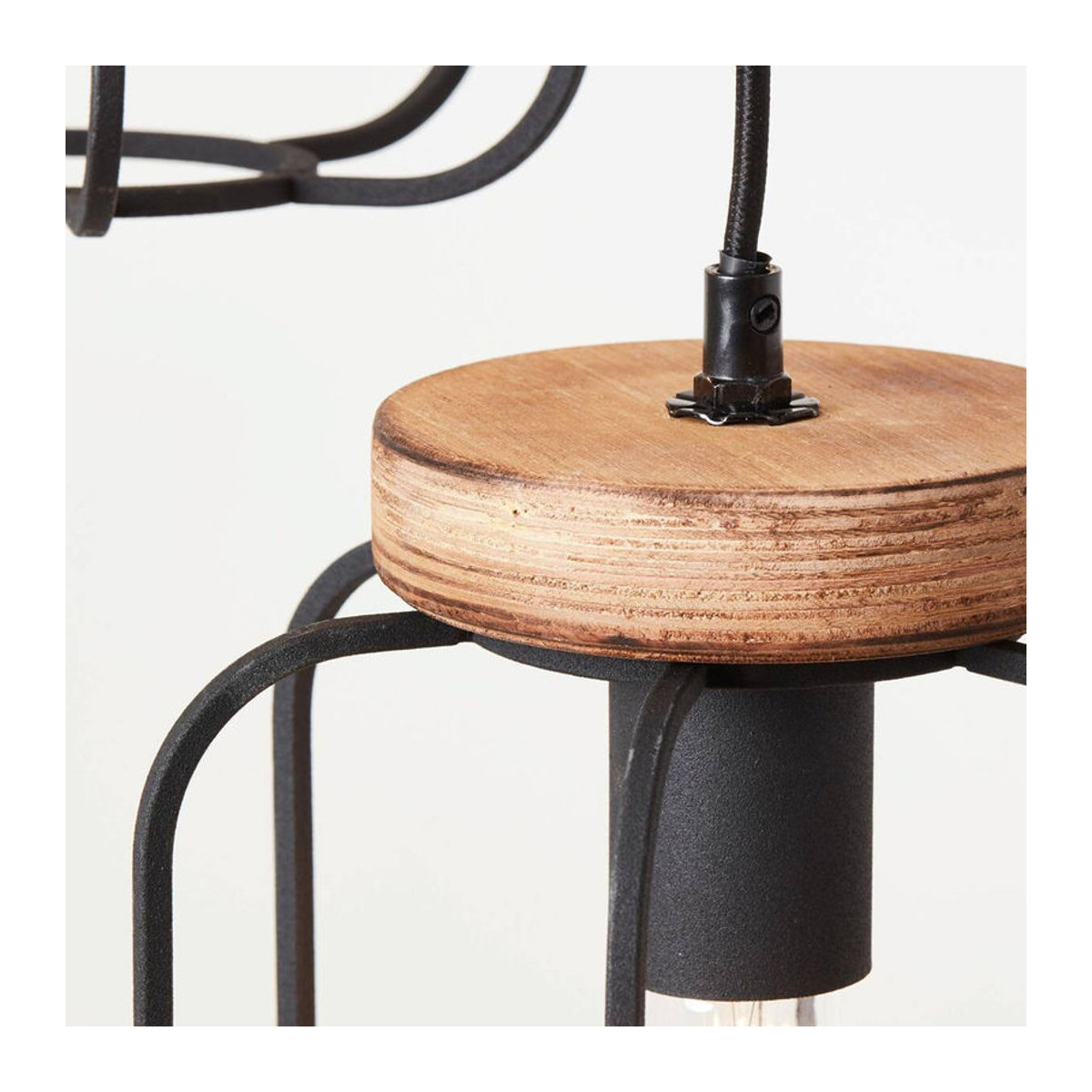 Brilliant Tosh Pendelleuchte Industrial Holz Metall Schwarz Natur E27 B/H/T: 42 x 165 x 42 cm - Bild 2
