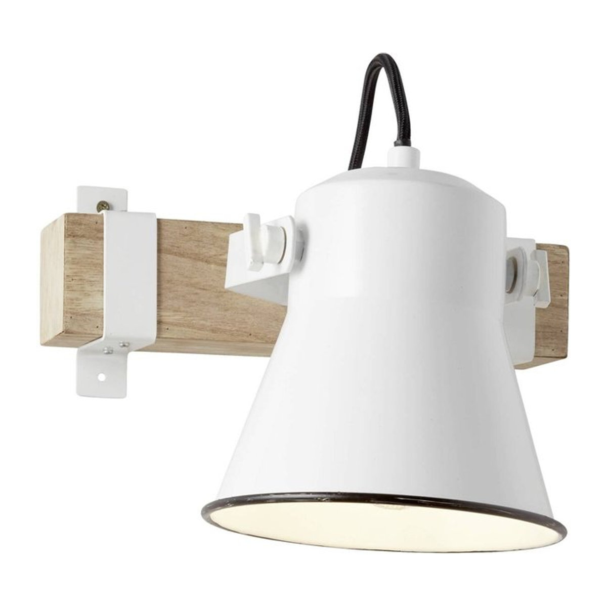 Brilliant Wandstrahler Plow in Weiß und Natur aus Metall und Holz mit E27 Fassung B/H/T: 17 x 24 x 25 cm - Bild 1