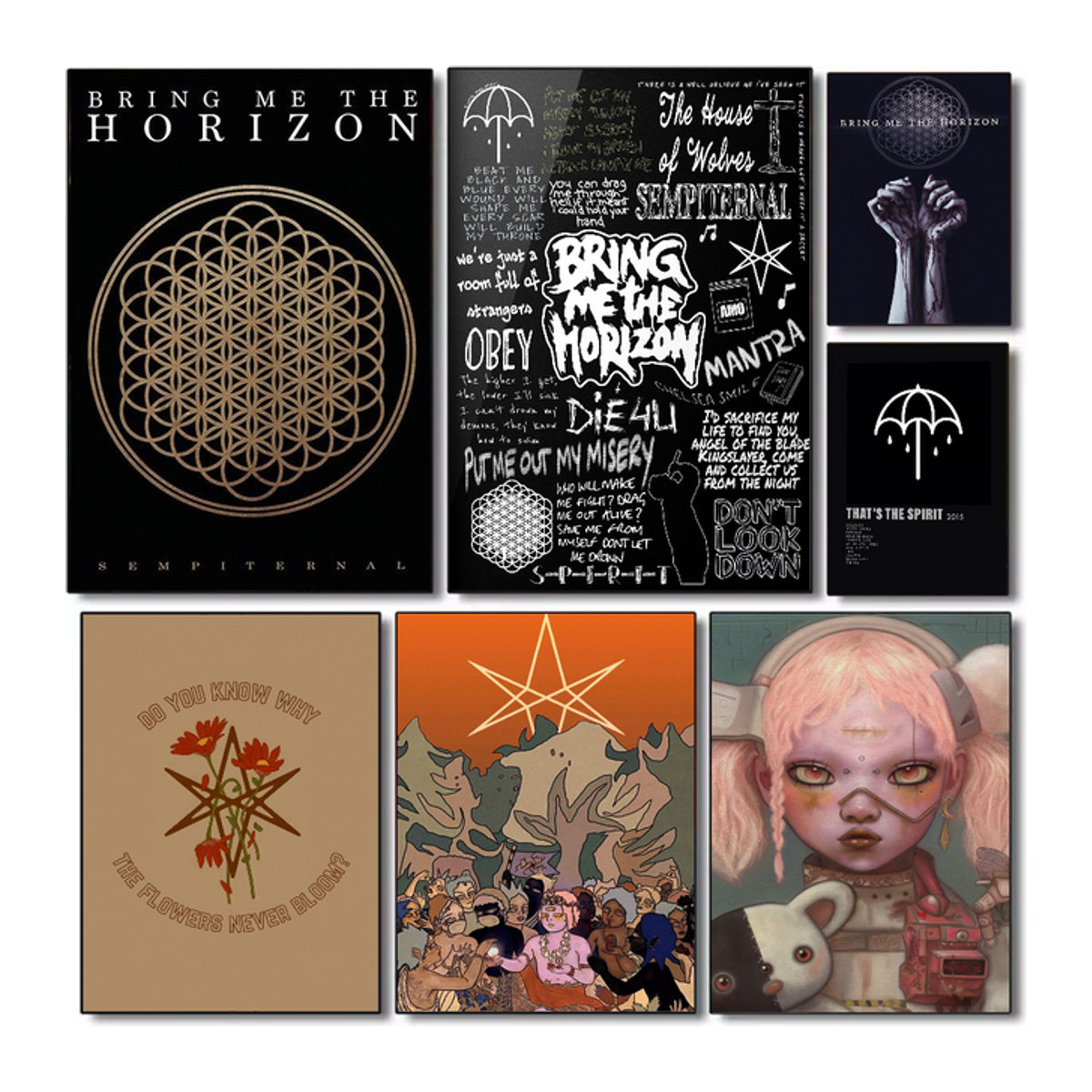 Bring Me The Horizon Rock Band Poster HD-Kunst mit Typografie und geometrischem Design, mehrfarbig, rechteckig, Hochformat - Bild 1