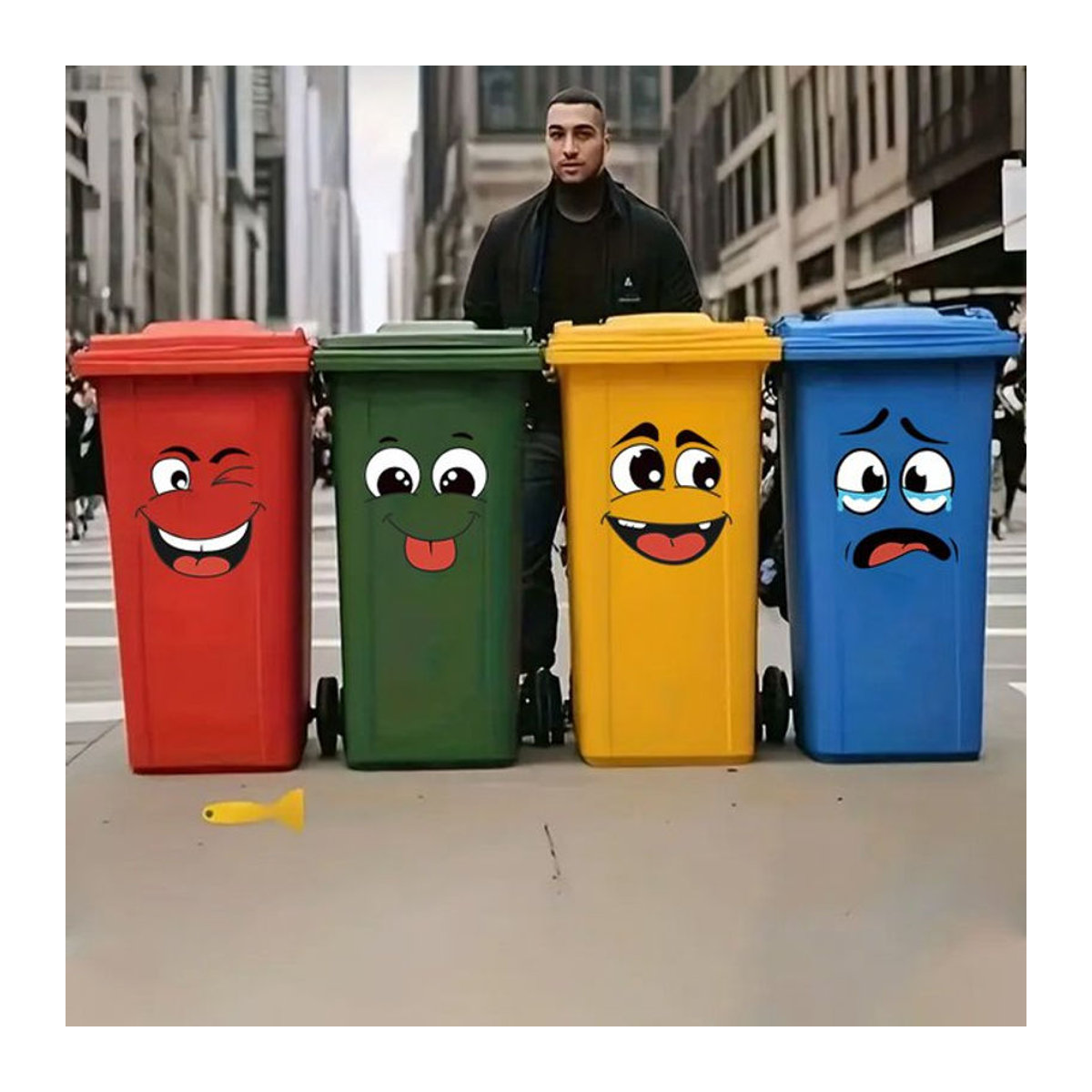 BRUP 4er-Set Selbstklebende Cartoon Gesicht Aufkleber für Mülleimer und Dekoration, Mehrfarbig - Bild 1