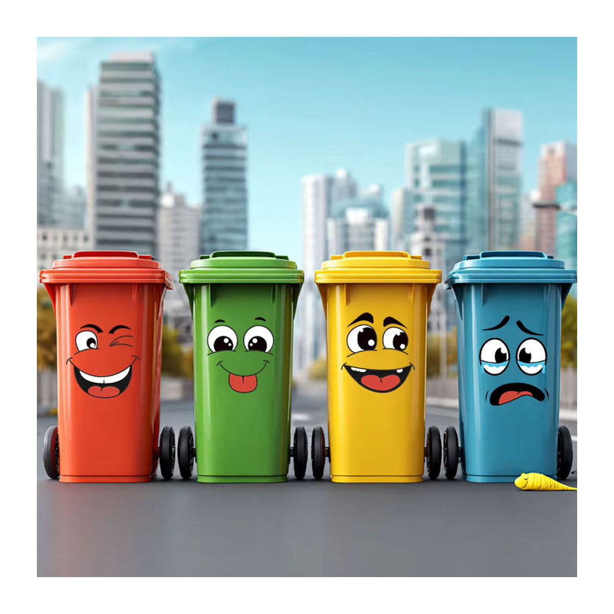 BRUP 4er-Set Selbstklebende Cartoon Gesicht Aufkleber für Mülleimer und Dekoration, Mehrfarbig - Bild 2