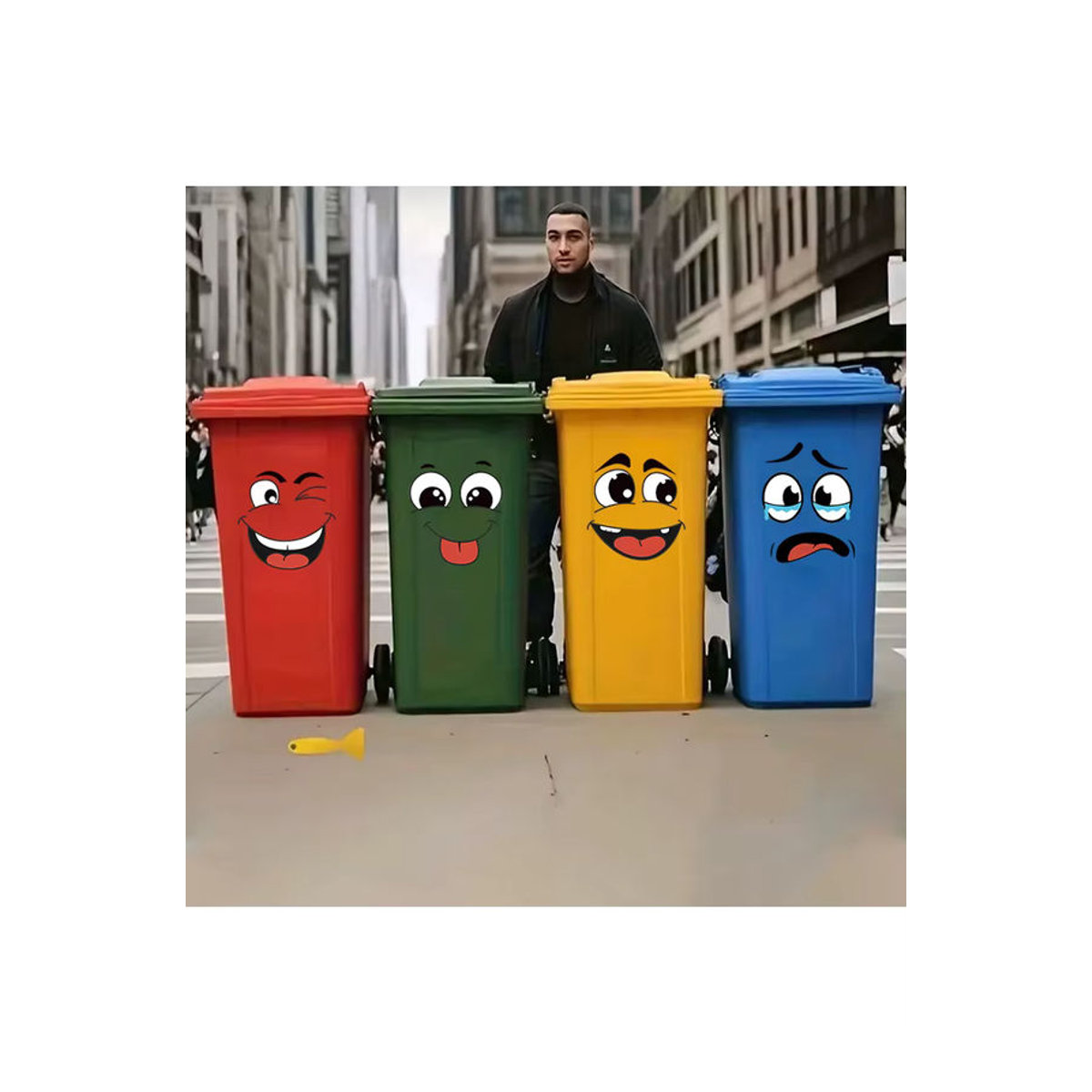 BRUP 4er-Set Selbstklebende Cartoon Gesicht Aufkleber für Mülleimer und Dekoration, Mehrfarbig - Bild 4