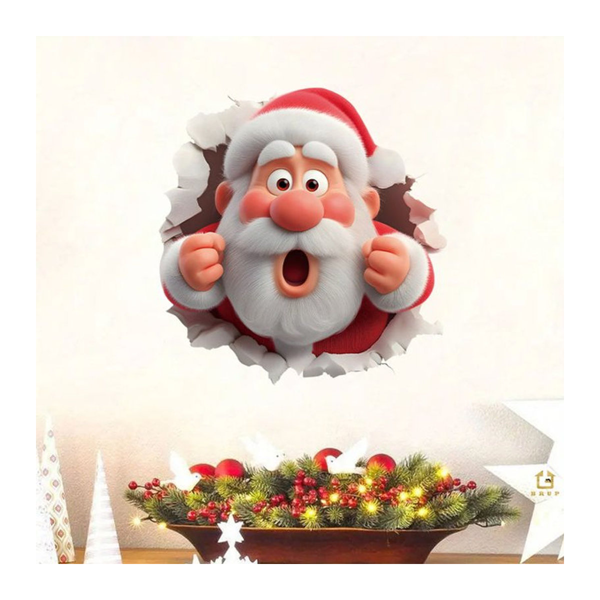 BRUP Cartoon Santa Claus Wandaufkleber aus PVC für Weihnachten, mehrfarbig, abnehmbar für Schlafzimmer, Wohnzimmer und Flur - Bild 1