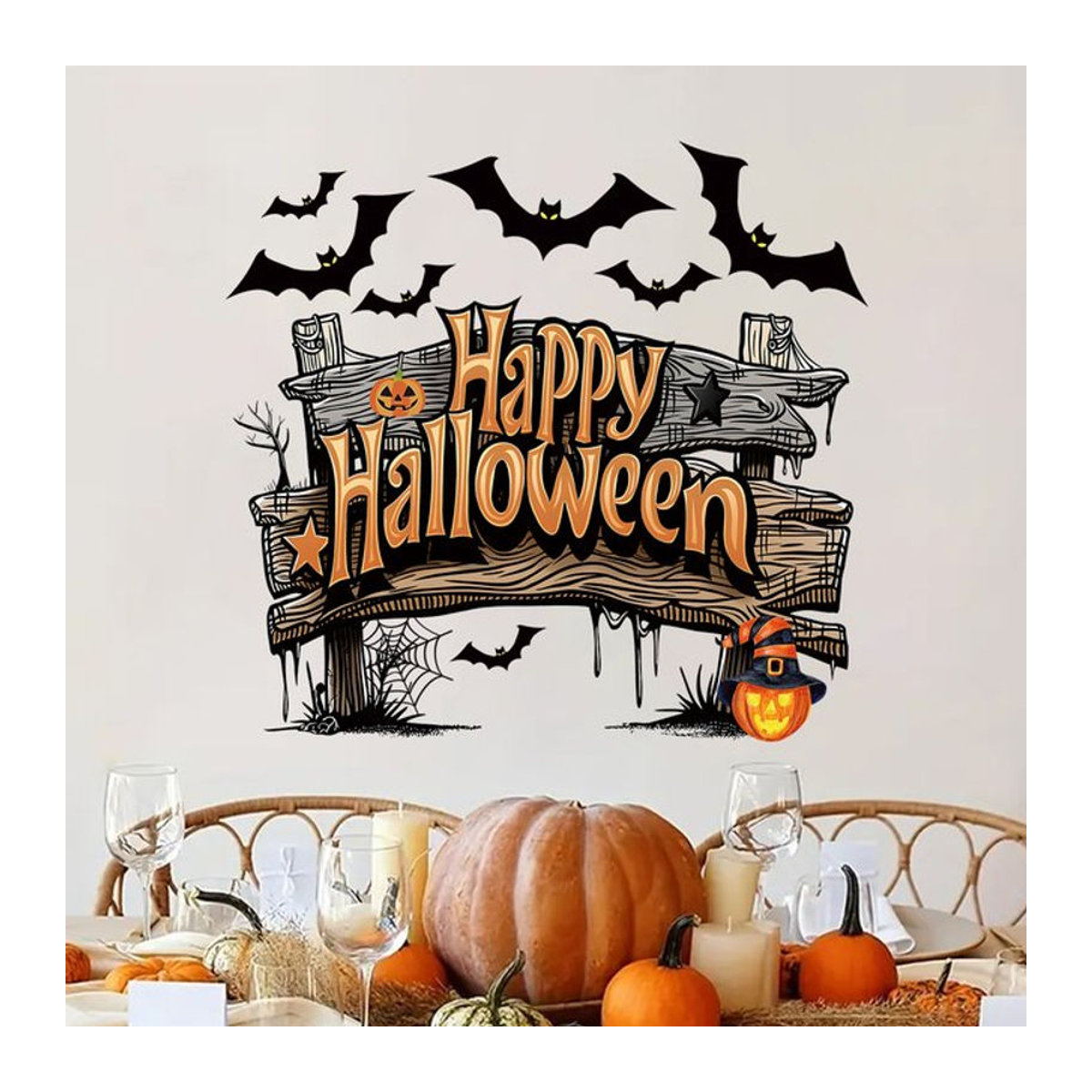 BRUP Halloween Wandaufkleber aus PVC mit Glücklich Motiv, Mehrfarbig, Abnehmbare Wanddekoration für Schlafzimmer, Küche und Wohnzimmer - Bild 1