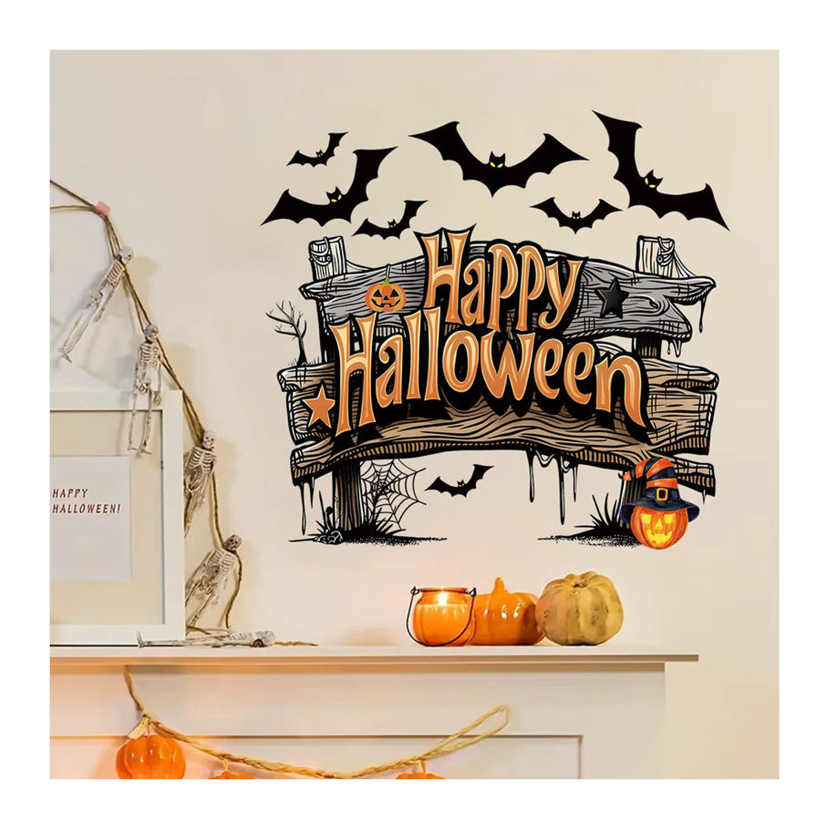 BRUP Halloween Wandaufkleber aus PVC mit Glücklich Motiv, Mehrfarbig, Abnehmbare Wanddekoration für Schlafzimmer, Küche und Wohnzimmer - Bild 2