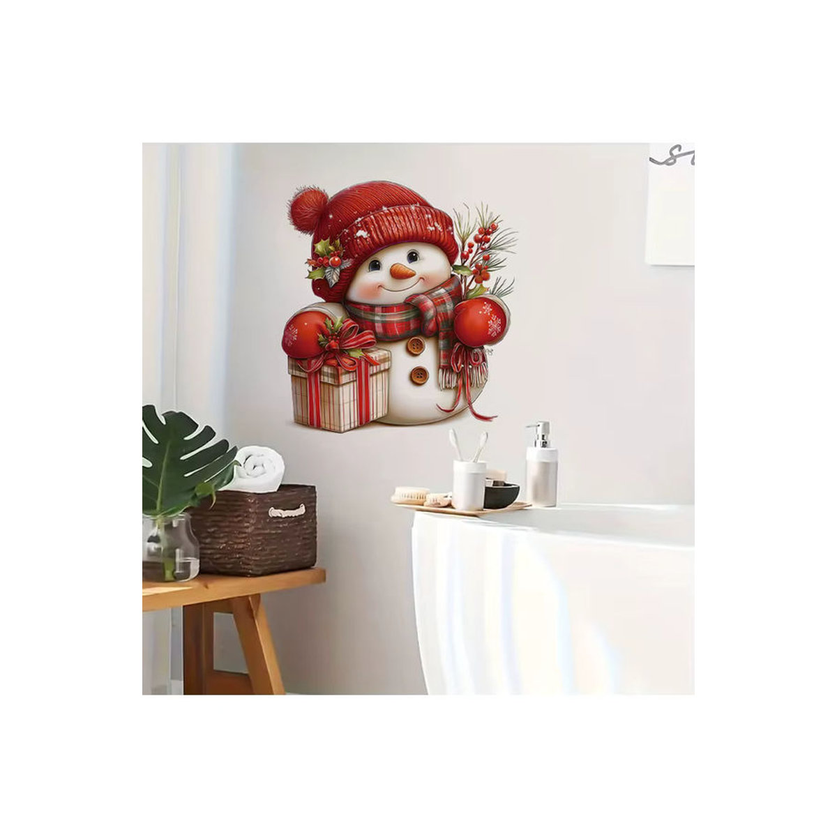 BRUP Schneemann Wandaufkleber Weihnachten in Rot und Weiß aus Kunststoff zur Wanddekoration - Bild 3