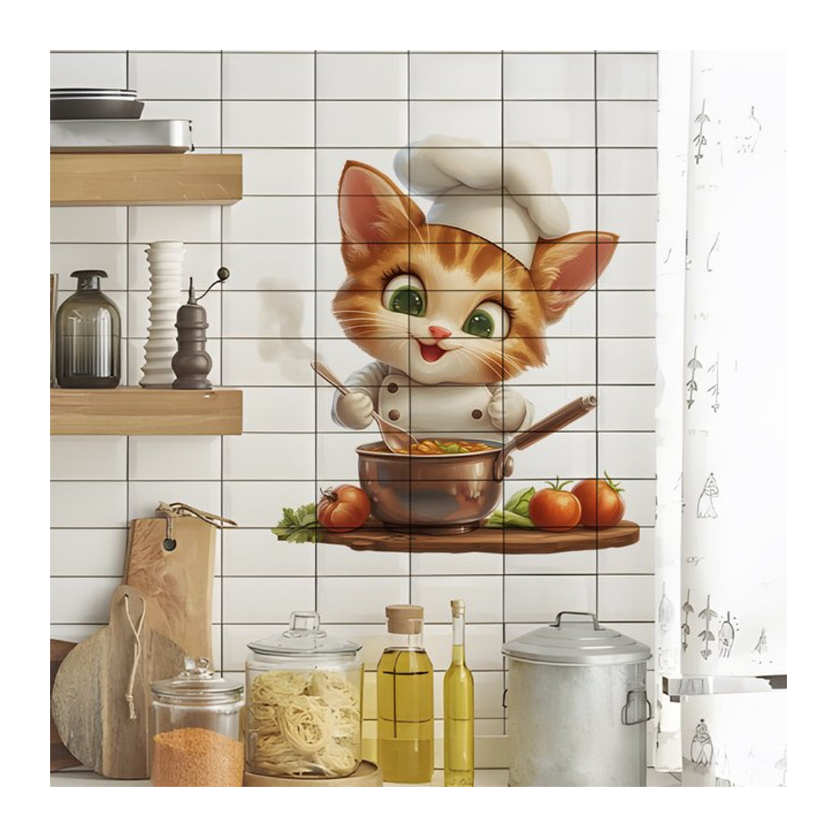 BRUP Wandaufkleber Chef-Katze im Cartoon-Stil, mehrfarbig, selbstklebend und abnehmbar für Küche, Kinderzimmer oder Café - Bild 1