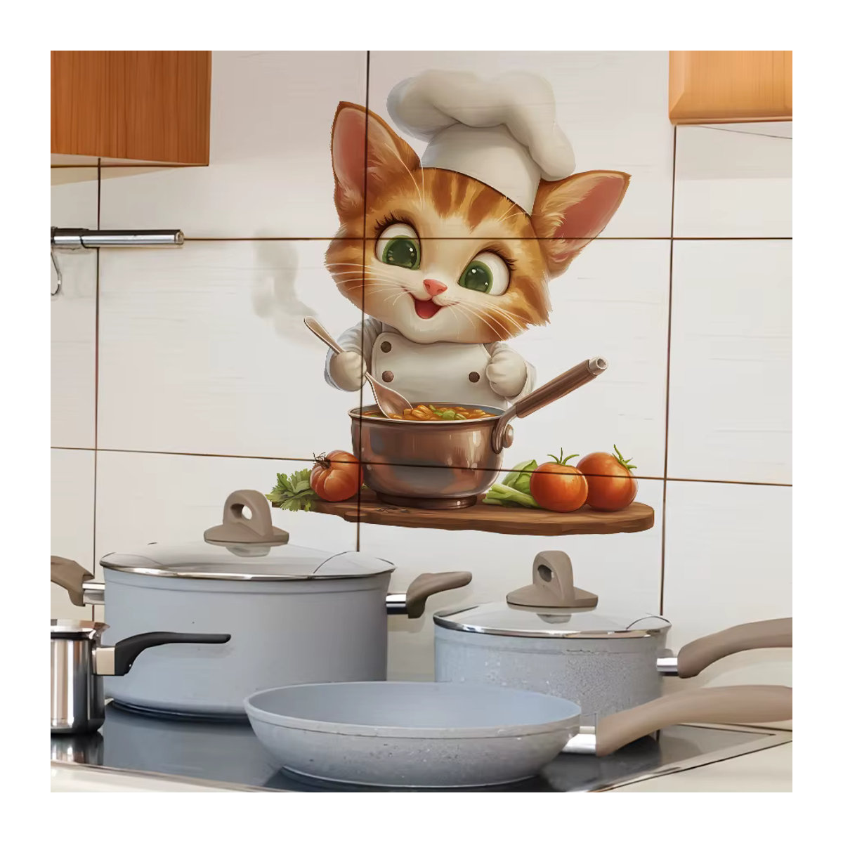 BRUP Wandaufkleber Chef-Katze im Cartoon-Stil, mehrfarbig, selbstklebend und abnehmbar für Küche, Kinderzimmer oder Café - Bild 2