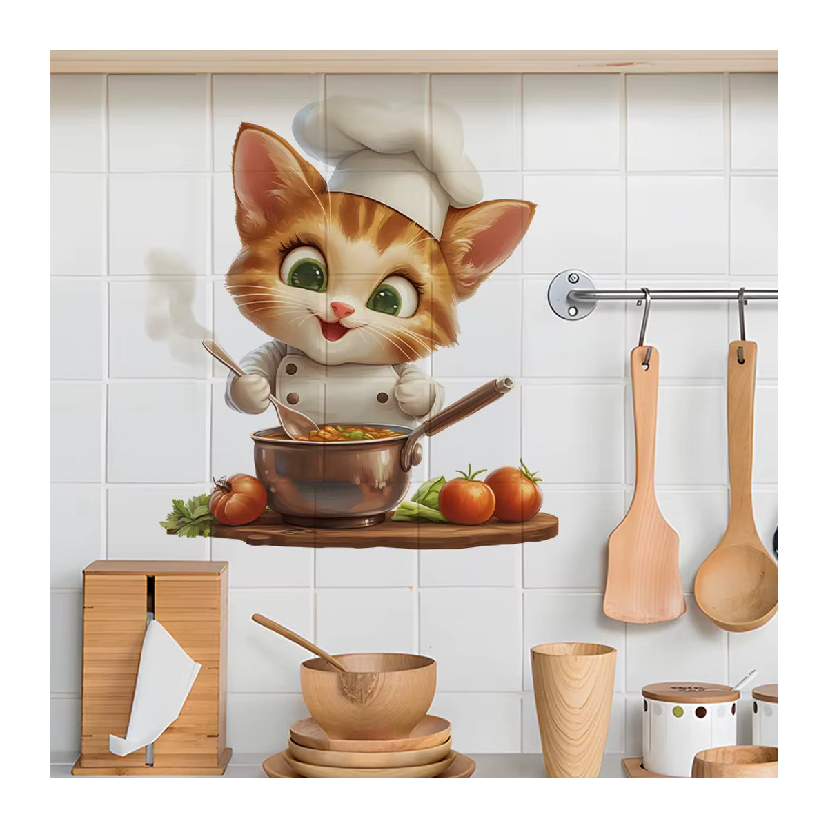 BRUP Wandaufkleber Chef-Katze im Cartoon-Stil, mehrfarbig, selbstklebend und abnehmbar für Küche, Kinderzimmer oder Café - Bild 4
