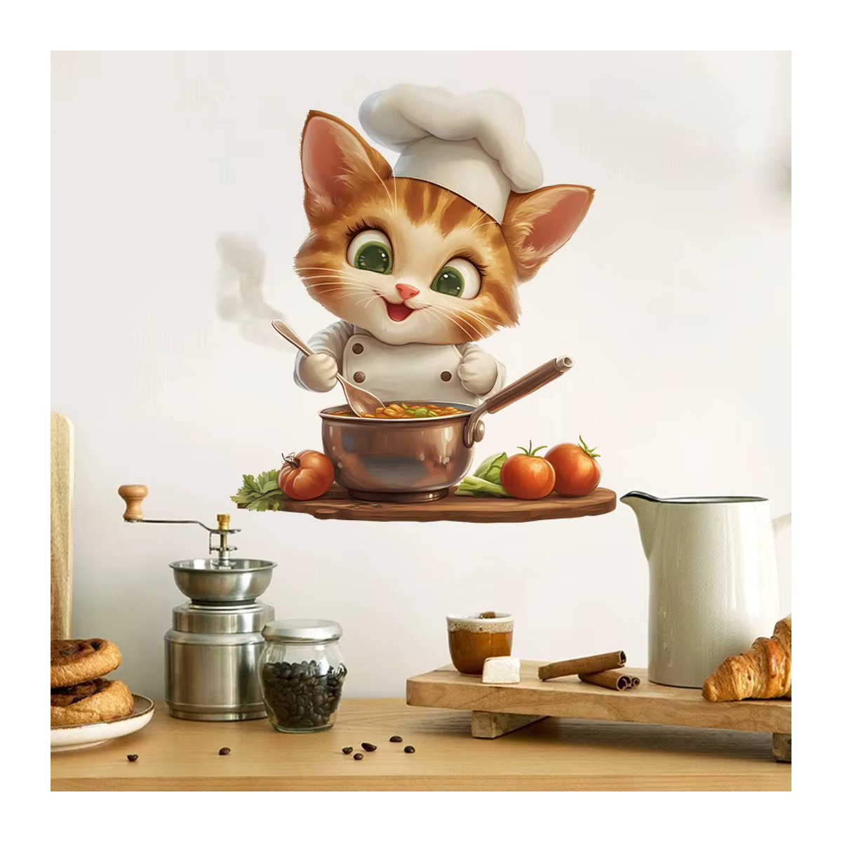 BRUP Wandaufkleber Chef-Katze im Cartoon-Stil, mehrfarbig, selbstklebend und abnehmbar für Küche, Kinderzimmer oder Café - Bild 5