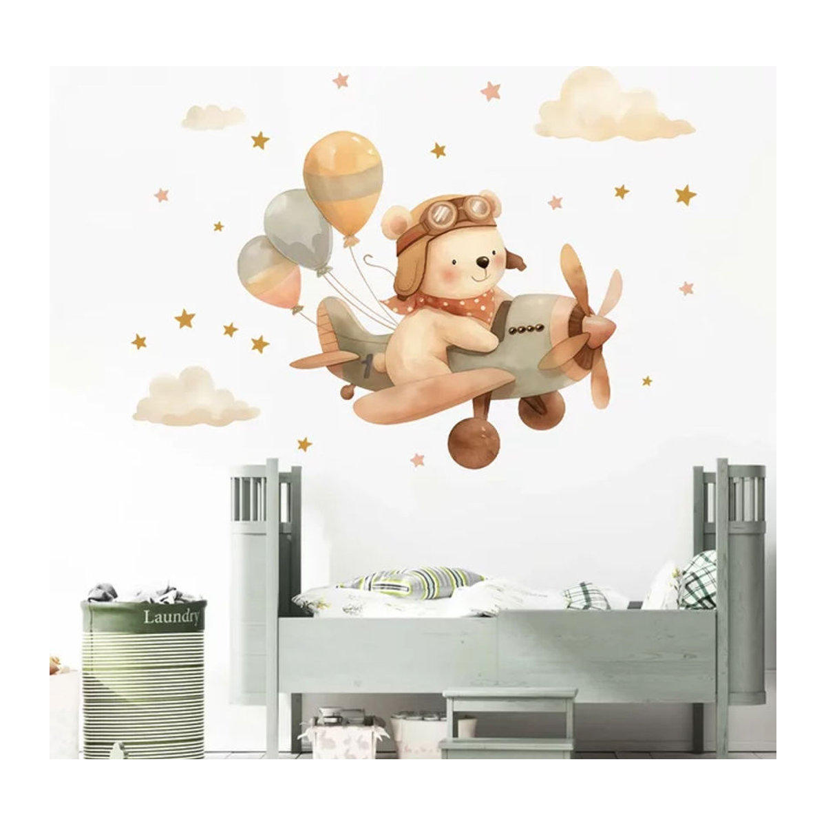 BRUP Wandaufkleber mit Cartoon Ballon Tieren und Flugzeugen für Babyzimmer und Kinderzimmer, mehrfarbig - Bild 1