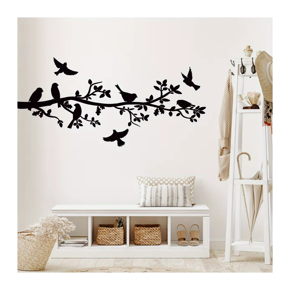 BRUP Wandaufkleber Schwarzer Zweig mit Vogel-Silhouette, minimalistische Wanddekoration, abnehmbar - Bild 3