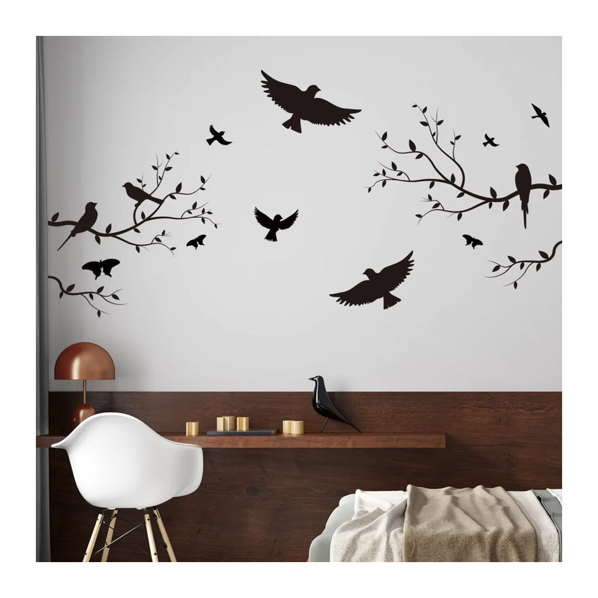 BRUP Wandaufkleber Vogel Silhouette mit Zweig in Schwarz für Kinderzimmer und Wohnzimmer zur DIY Wanddekoration - Bild 2