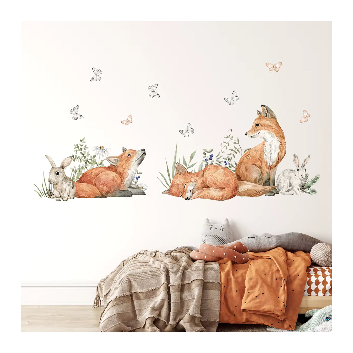 BRUP Wandtattoo Aquarell Fuchs und Kaninchen für Kinderzimmer und Schlafzimmer, mehrfarbig, skandinavischer Stil - Bild 2