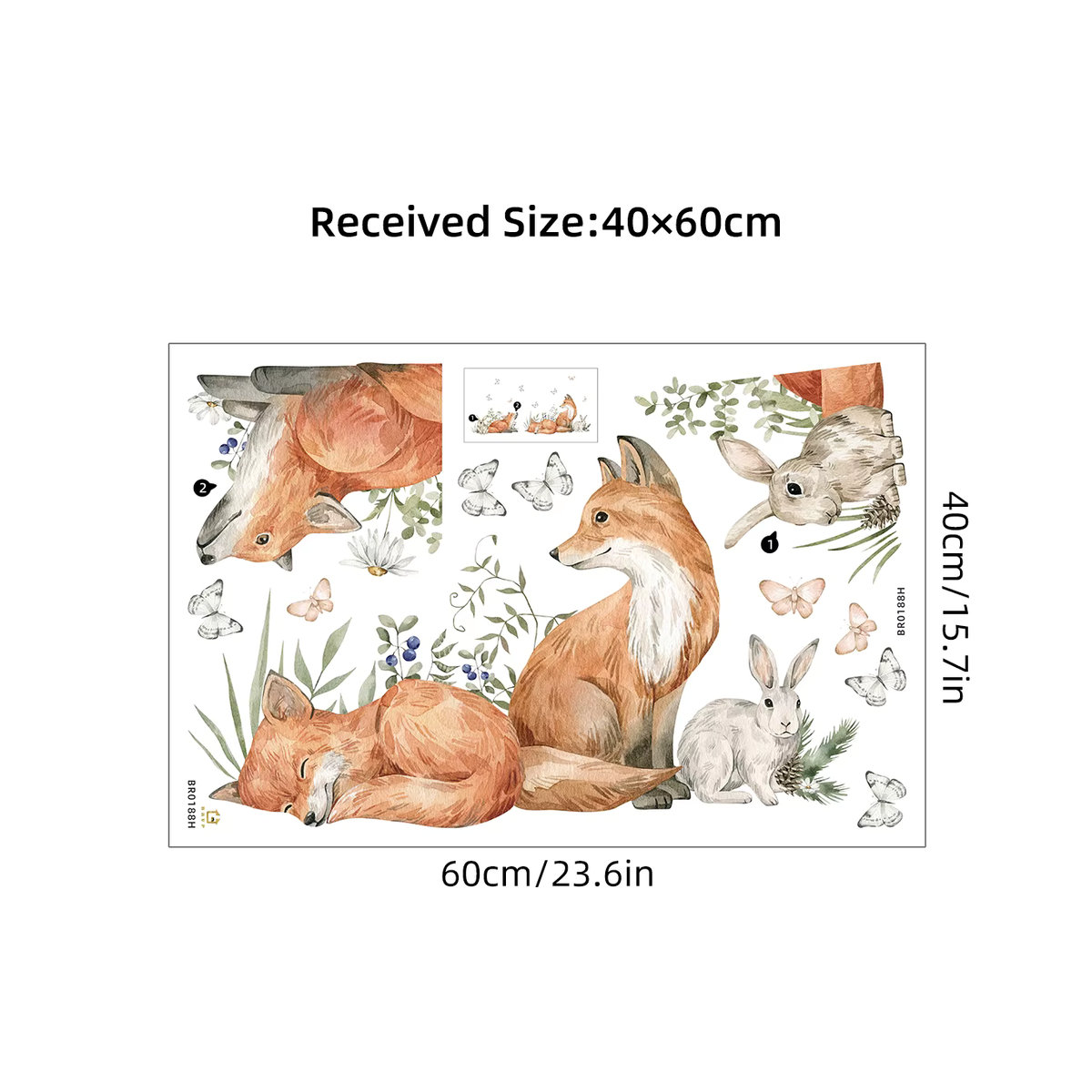 BRUP Wandtattoo Aquarell Fuchs und Kaninchen für Kinderzimmer und Schlafzimmer, mehrfarbig, skandinavischer Stil - Bild 3