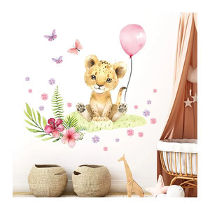BRUP Wandtattoo Ballon Blume Cartoon Leopard für Kinderzimmer und Wohnzimmer, mehrfarbig