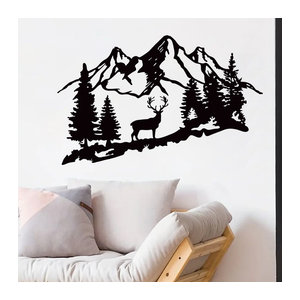 BRUP Wandtattoo Berg und Hirsch Silhouette in Schwarz für Kinderzimmer und Wohnzimmer im skandinavischen Stil