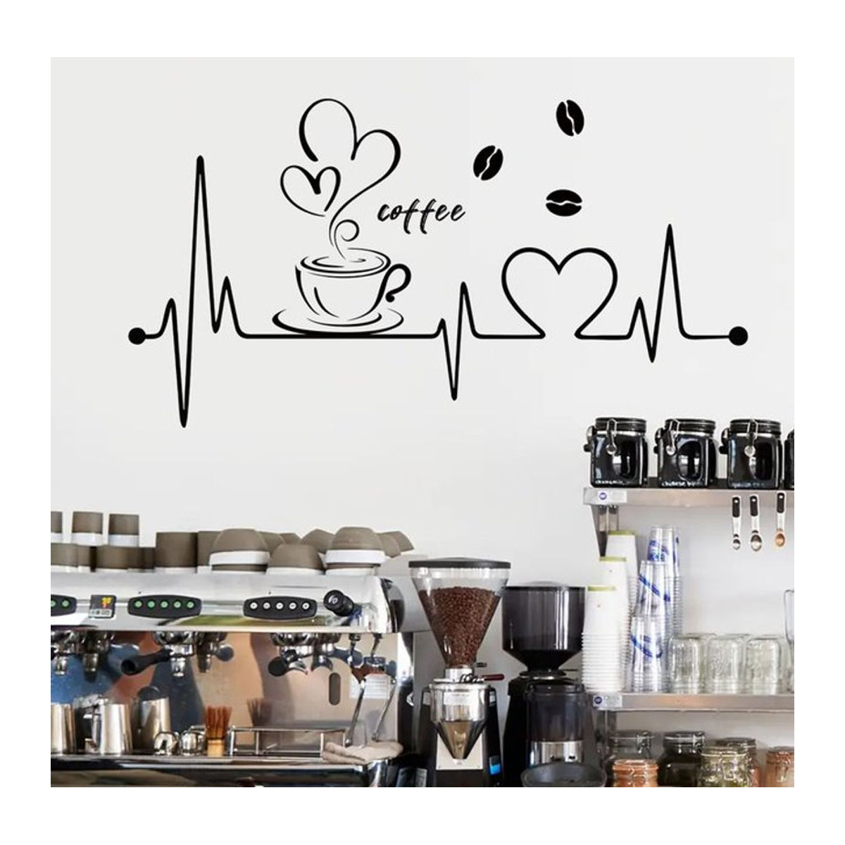BRUP Wandtattoo EKG-Muster mit Herzen in Schwarz aus PVC für Wohnzimmer, Schlafzimmer und Küche - Bild 1
