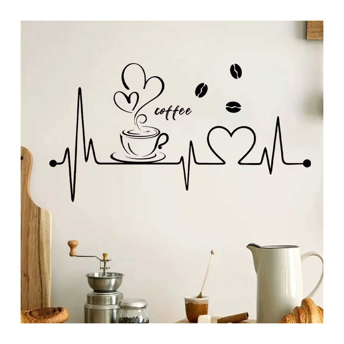 BRUP Wandtattoo EKG-Muster mit Herzen in Schwarz aus PVC für Wohnzimmer, Schlafzimmer und Küche - Bild 2