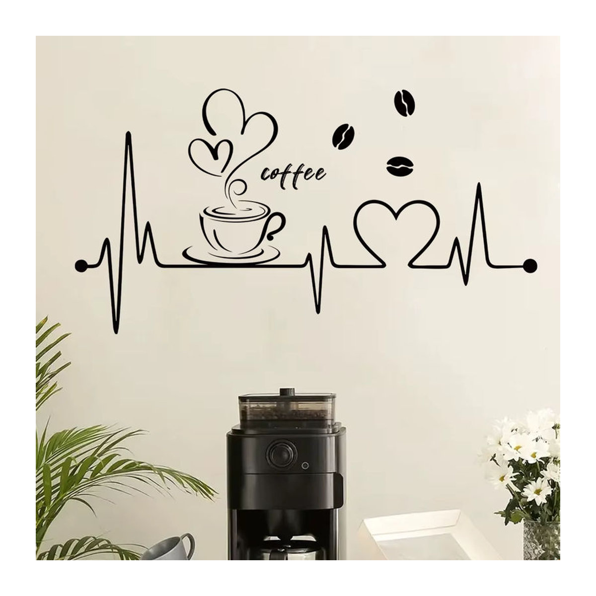 BRUP Wandtattoo EKG-Muster mit Herzen in Schwarz aus PVC für Wohnzimmer, Schlafzimmer und Küche - Bild 3