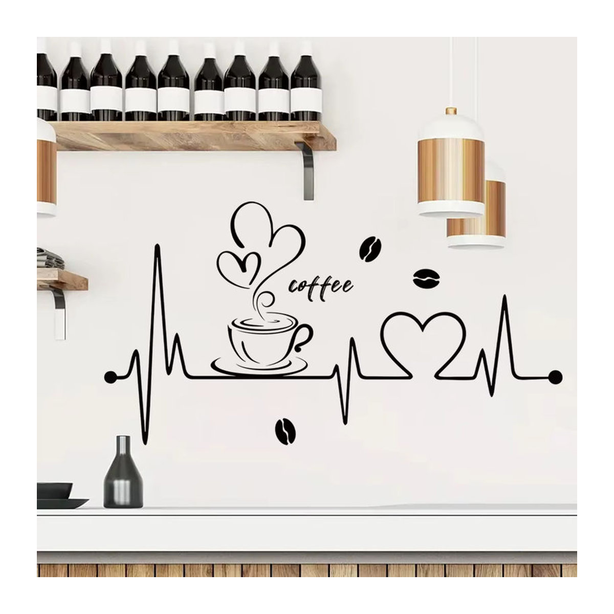 BRUP Wandtattoo EKG-Muster mit Herzen in Schwarz aus PVC für Wohnzimmer, Schlafzimmer und Küche - Bild 4
