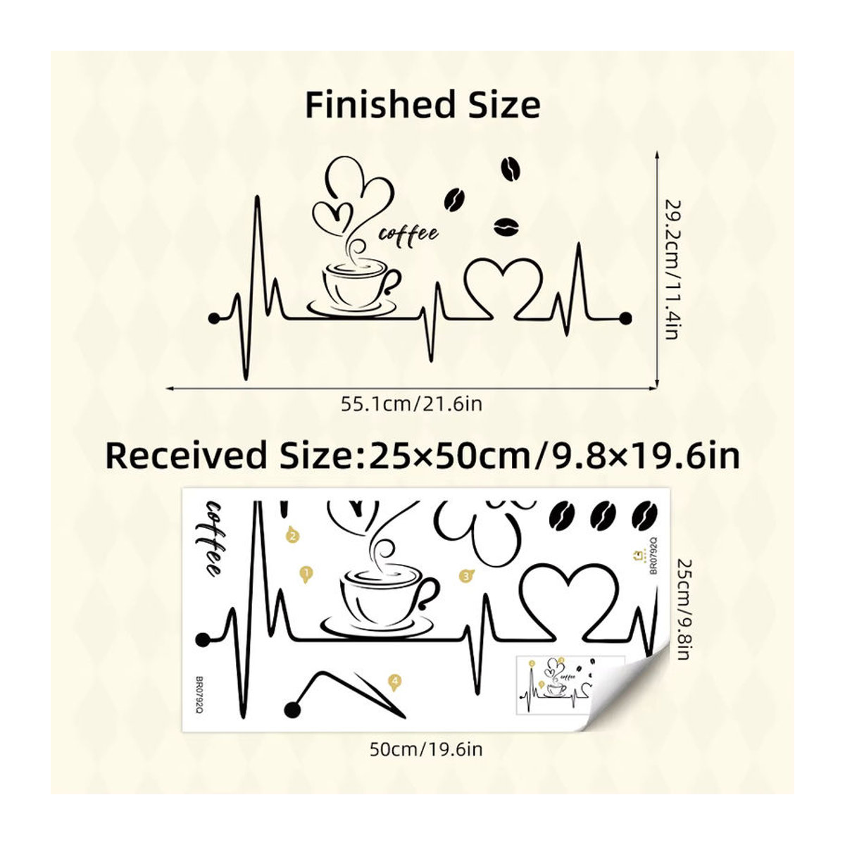 BRUP Wandtattoo EKG-Muster mit Herzen in Schwarz aus PVC für Wohnzimmer, Schlafzimmer und Küche - Bild 6