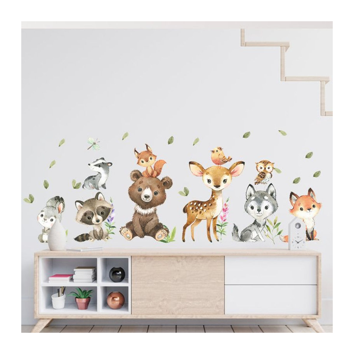 BRUP Wandtattoo mit niedlichen Tierfiguren Bär Hirsch und Kaninchen in Braun und Mehrfarbig für Kinderzimmer und Schlafzimmer - Bild 1