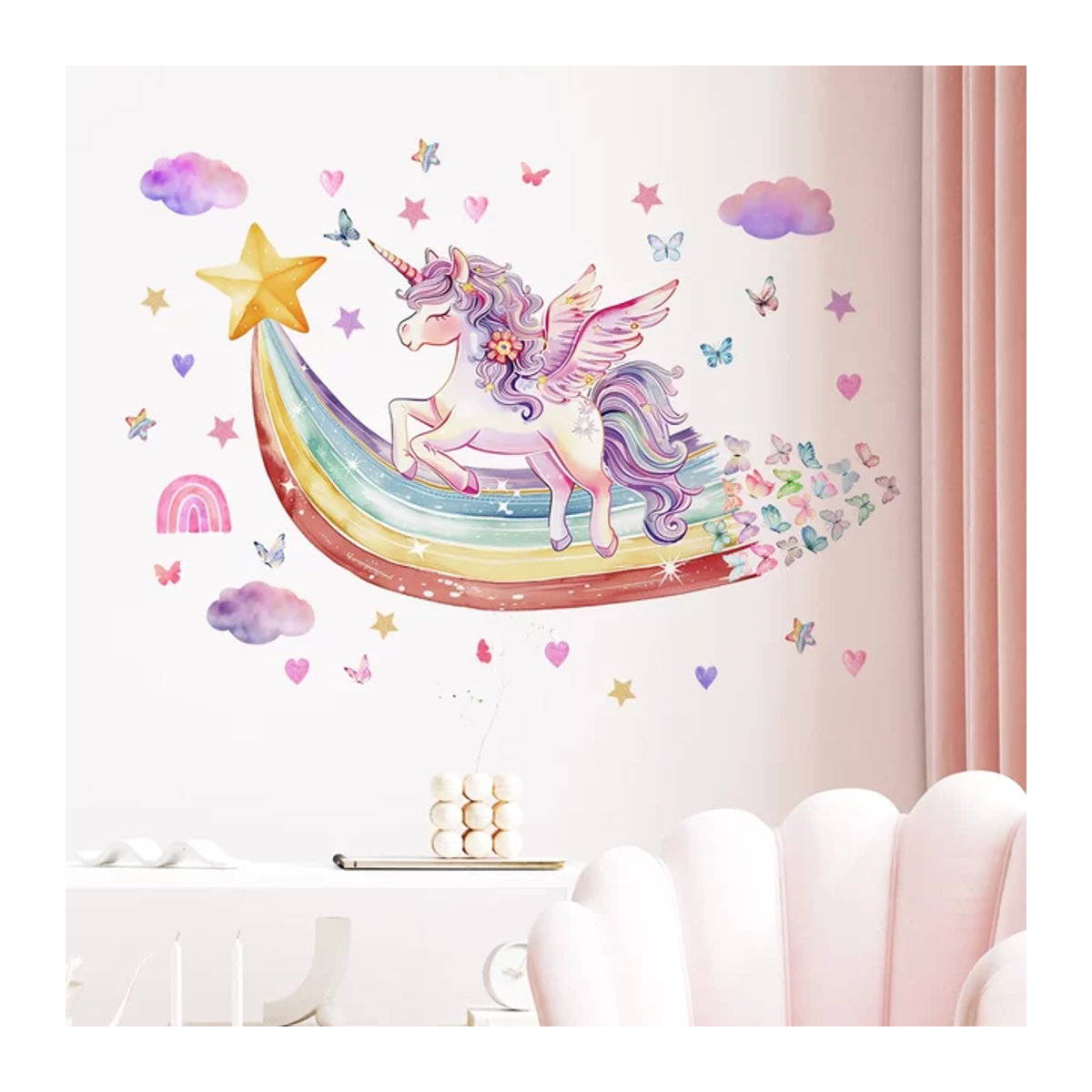 BRUP Wandtattoo Set mit Regenbogen, Einhorn und Schmetterlingen in Mehrfarbig für Kinderzimmer und Babyzimmer - Bild 1