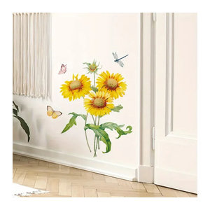 BRUP Wandtattoo Sonnenblumen und Schmetterlinge im Aquarell-Design, mehrfarbig, florale Wanddekoration für Kinderzimmer und Wohnzimmer