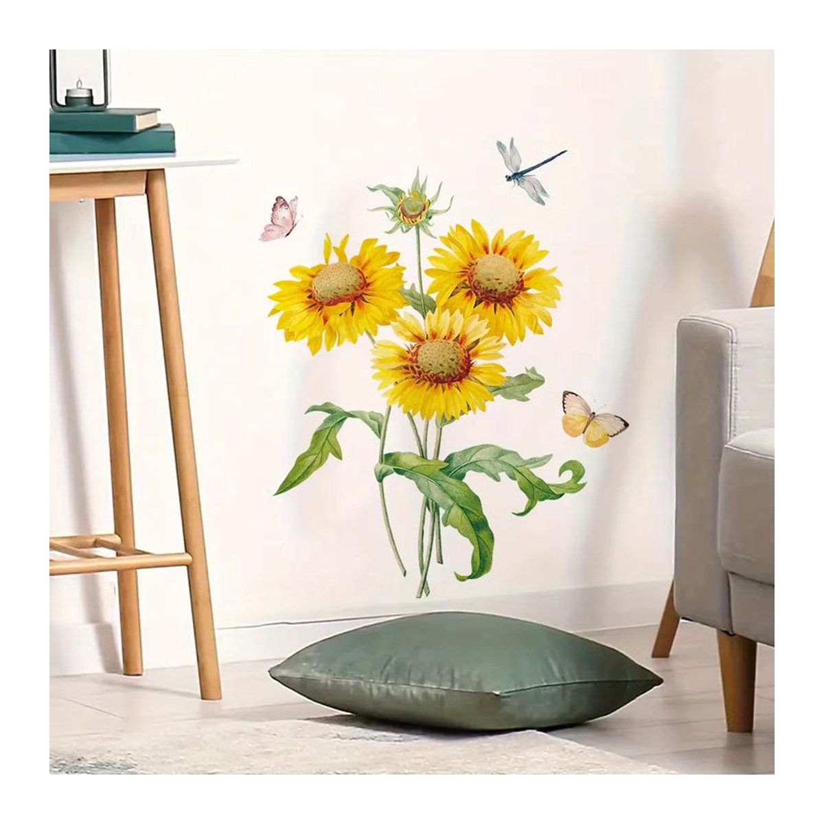 BRUP Wandtattoo Sonnenblumen und Schmetterlinge im Aquarell-Design, mehrfarbig, florale Wanddekoration für Kinderzimmer und Wohnzimmer - Bild 2