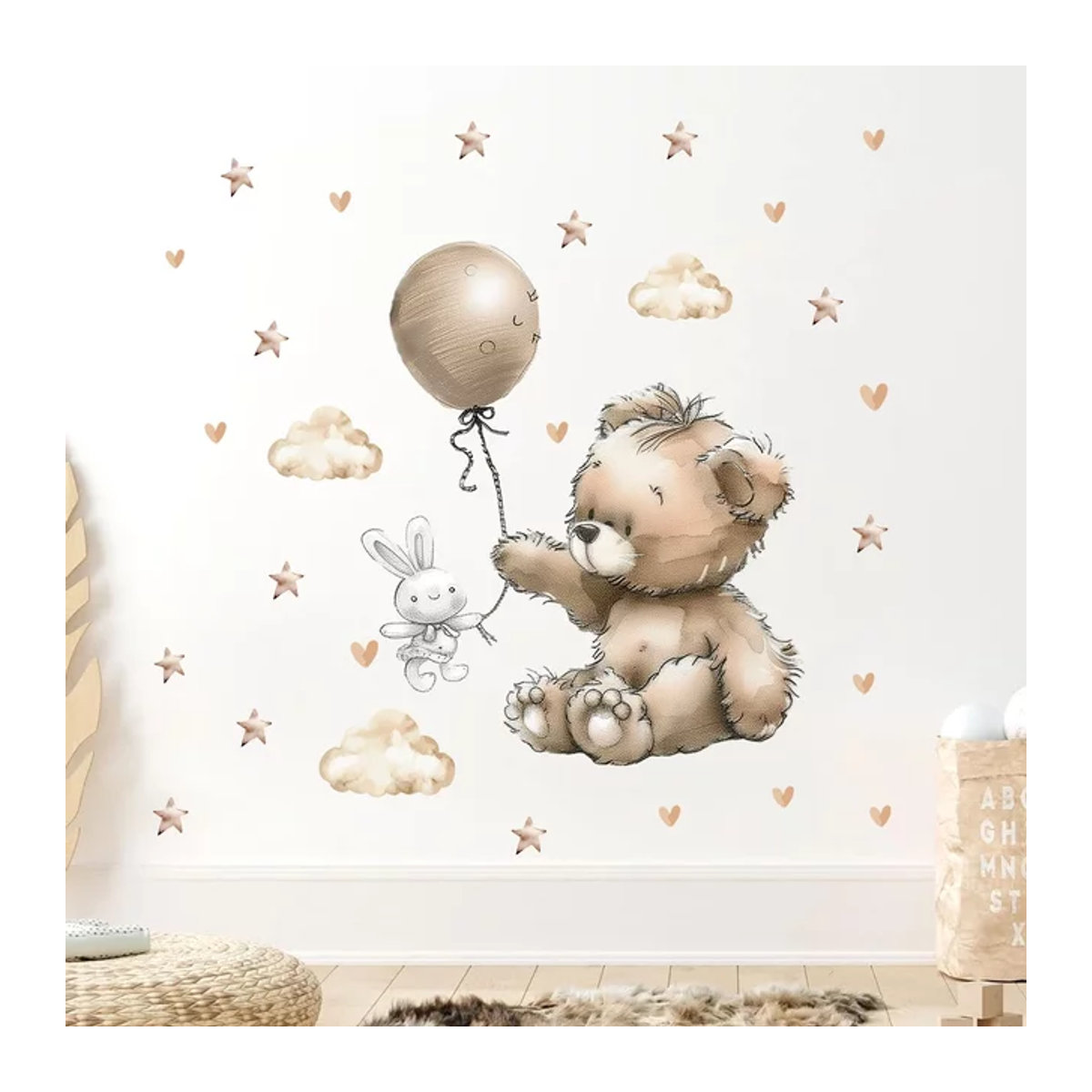 BRUP Wandtattoo Stern Bär und Ballon für Babyzimmer und Kinderzimmer, mehrfarbig und braun - Bild 1