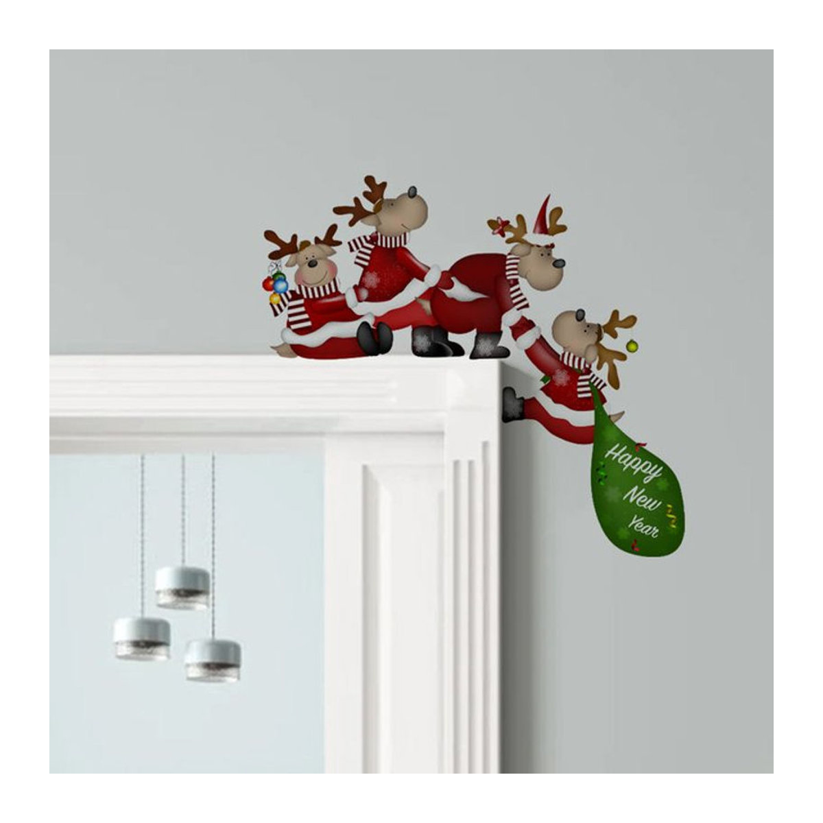 BRUP Weihnachten Wandaufkleber Rentier aus PVC, Mehrfarbige Wanddekoration für Wohnzimmer und Schlafzimmer - Bild 1