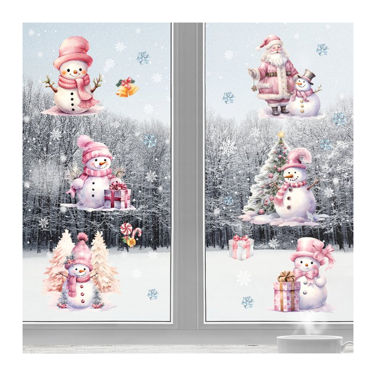 BRUP Weihnachtsdekoration Rosa und Weißer Schneemann Wandaufkleber für Kinderzimmer und Fenster - Bild 1