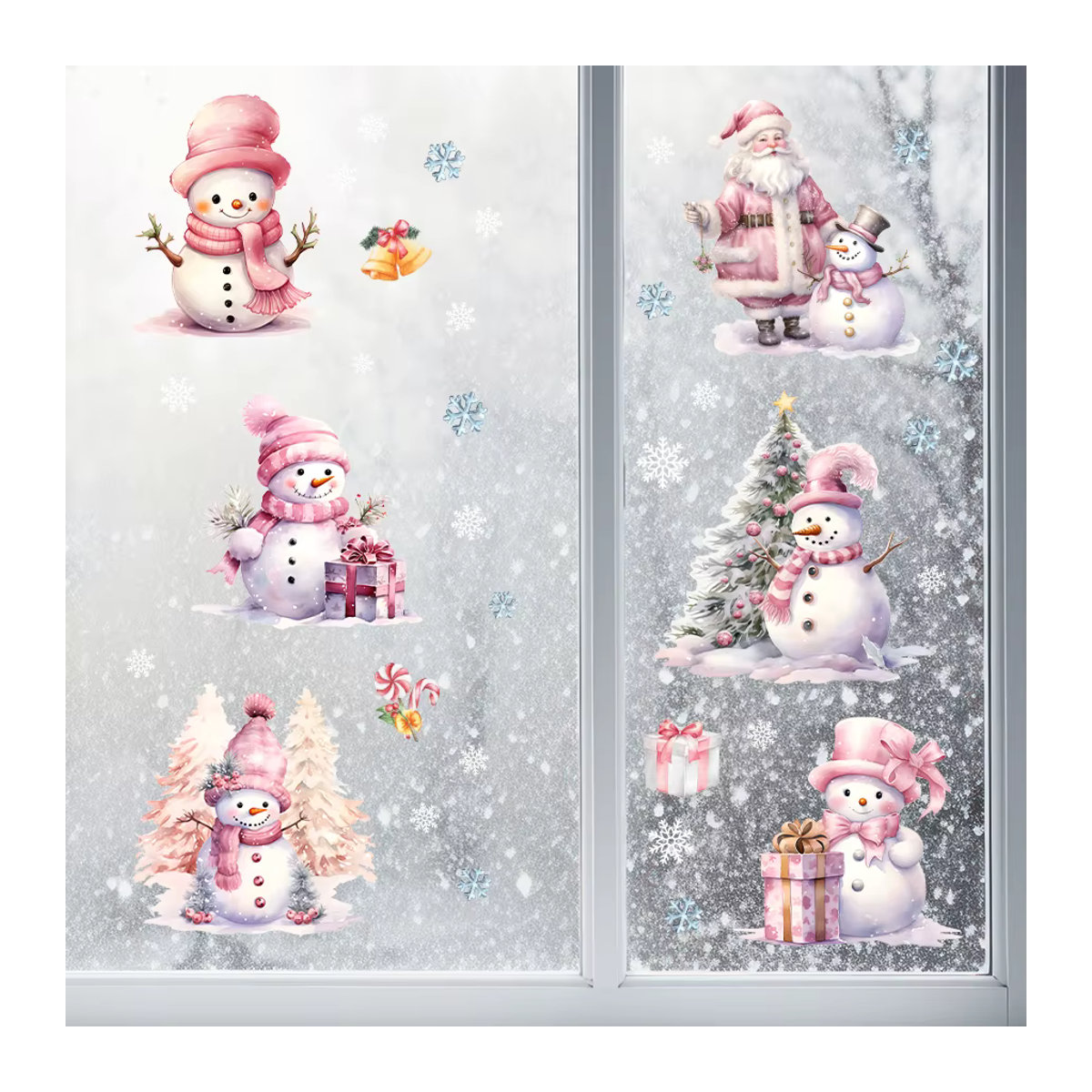 BRUP Weihnachtsdekoration Rosa und Weißer Schneemann Wandaufkleber für Kinderzimmer und Fenster - Bild 2