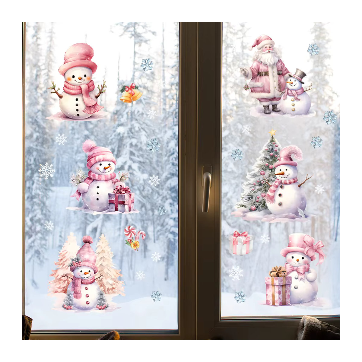 BRUP Weihnachtsdekoration Rosa und Weißer Schneemann Wandaufkleber für Kinderzimmer und Fenster - Bild 3