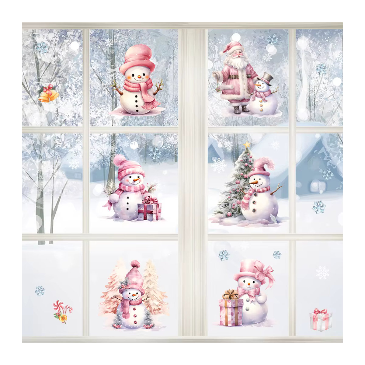 BRUP Weihnachtsdekoration Rosa und Weißer Schneemann Wandaufkleber für Kinderzimmer und Fenster - Bild 4