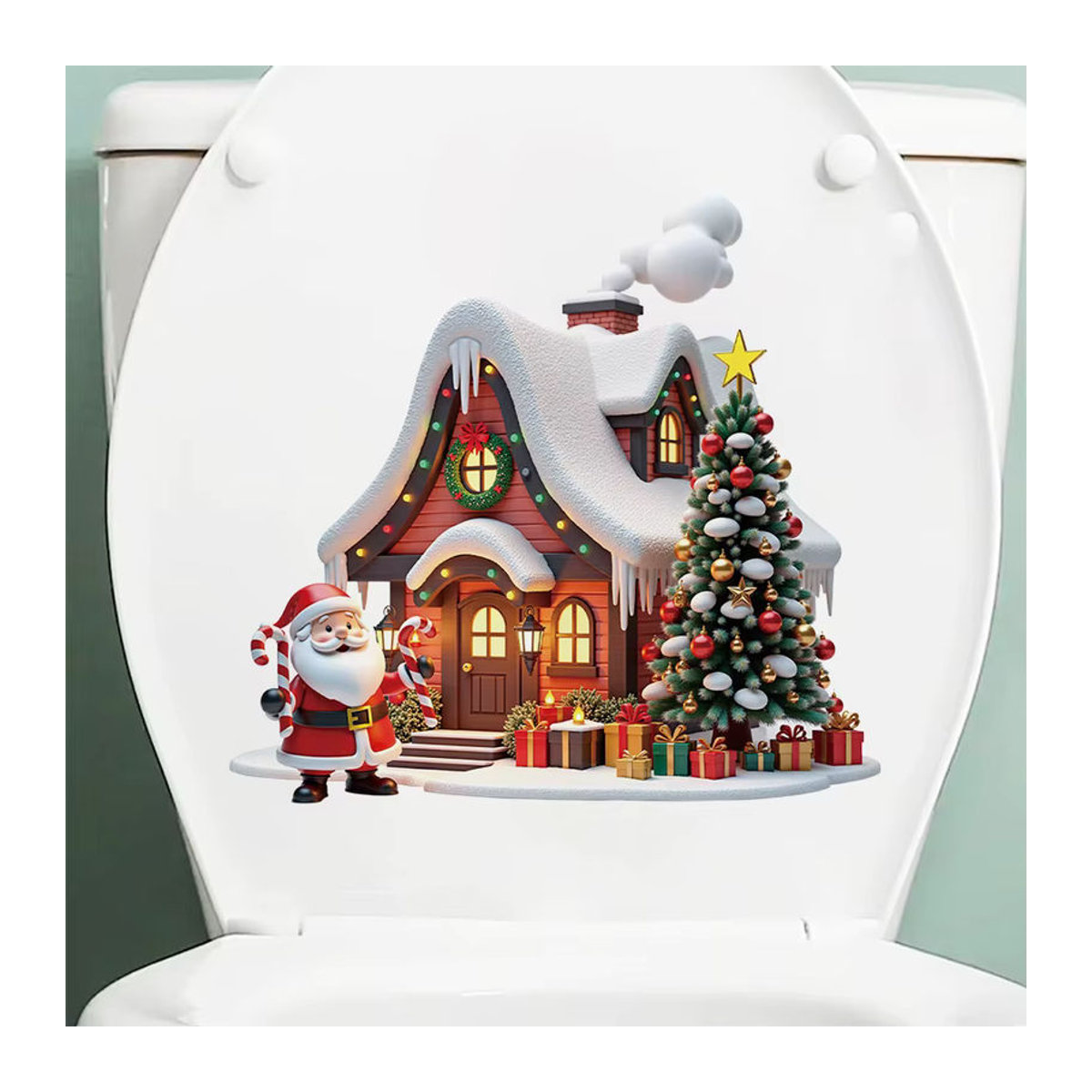 BRUP Weihnachtsmann Schneehäuser Wandtattoo aus PVC für Weihnachten, mehrfarbig und abnehmbar - Bild 2