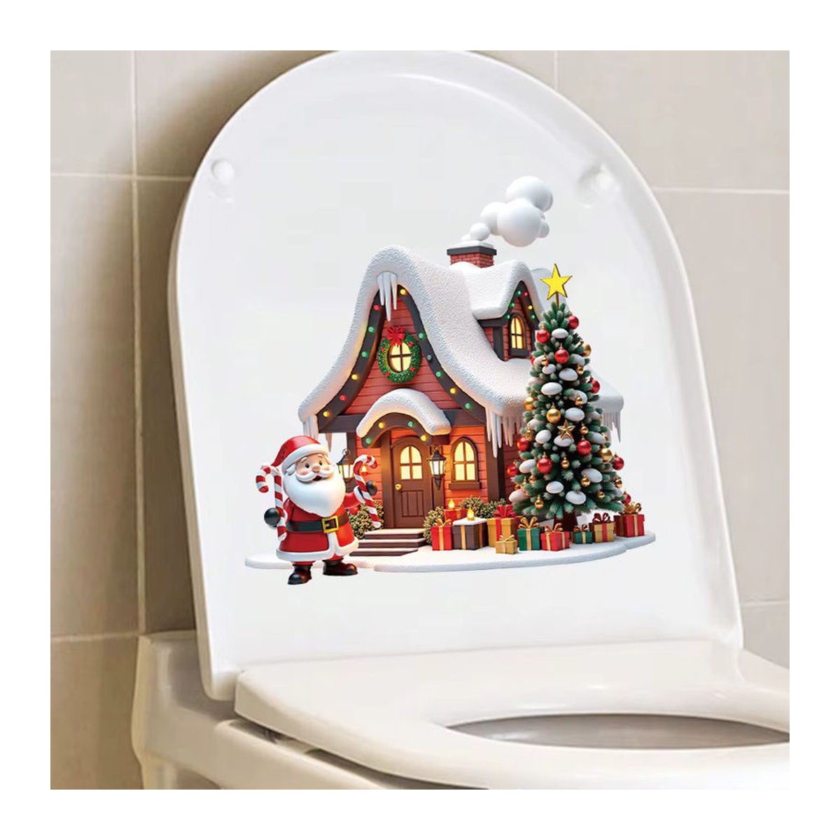 BRUP Weihnachtsmann Schneehäuser Wandtattoo aus PVC für Weihnachten, mehrfarbig und abnehmbar - Bild 3