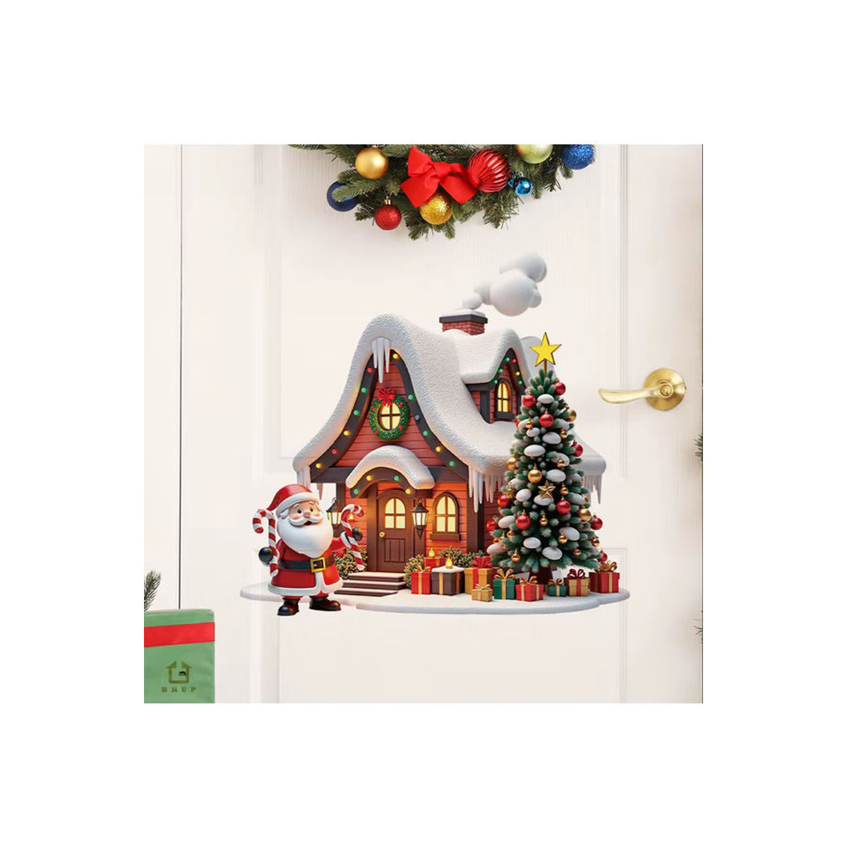 BRUP Weihnachtsmann Schneehäuser Wandtattoo aus PVC für Weihnachten, mehrfarbig und abnehmbar - Bild 4