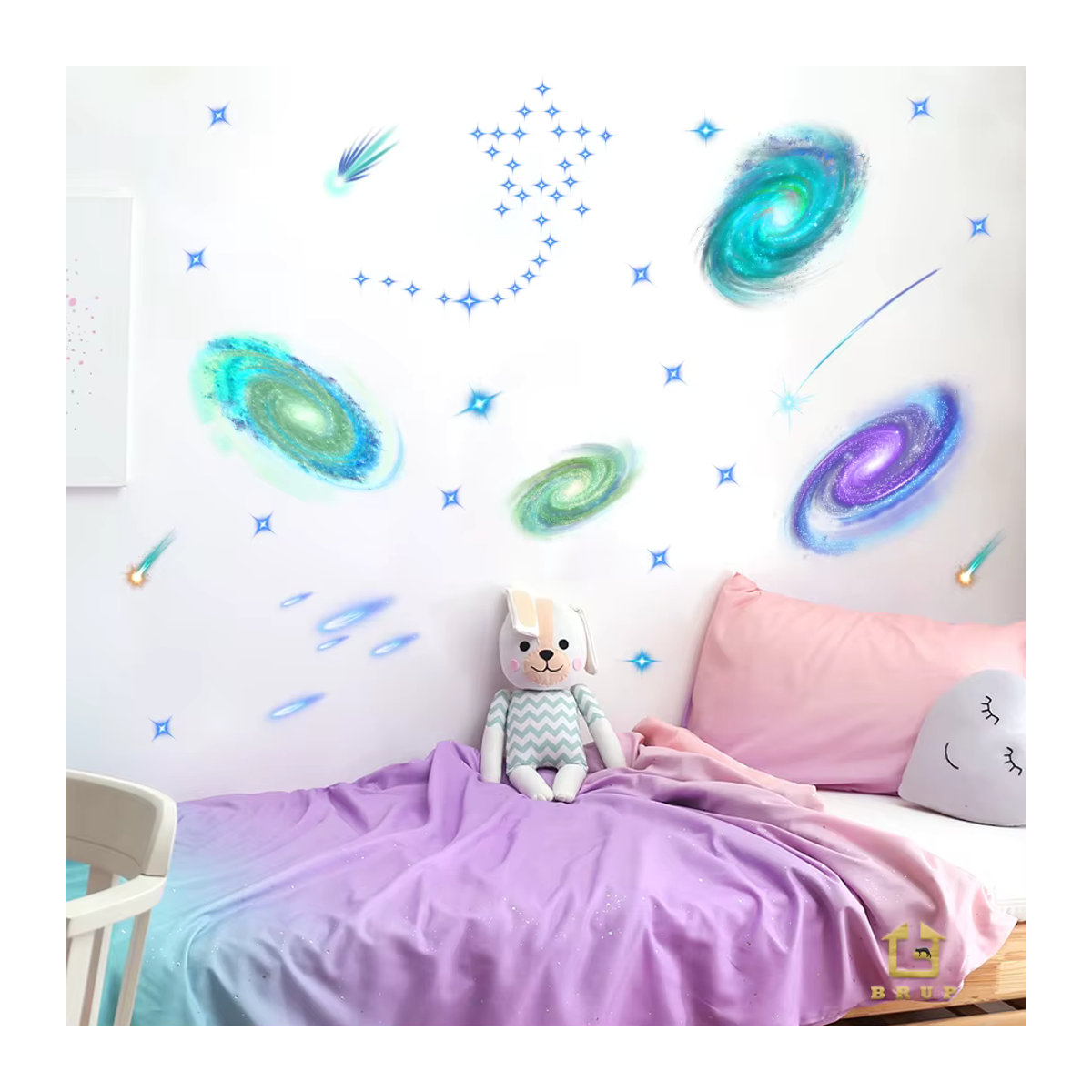 BRUP Weltraum-Wandaufkleber für Kinderzimmer, grün, im Dunkeln leuchtende Astronomie-Raumdekoration mit Sonnensystem-Motiv - Bild 3