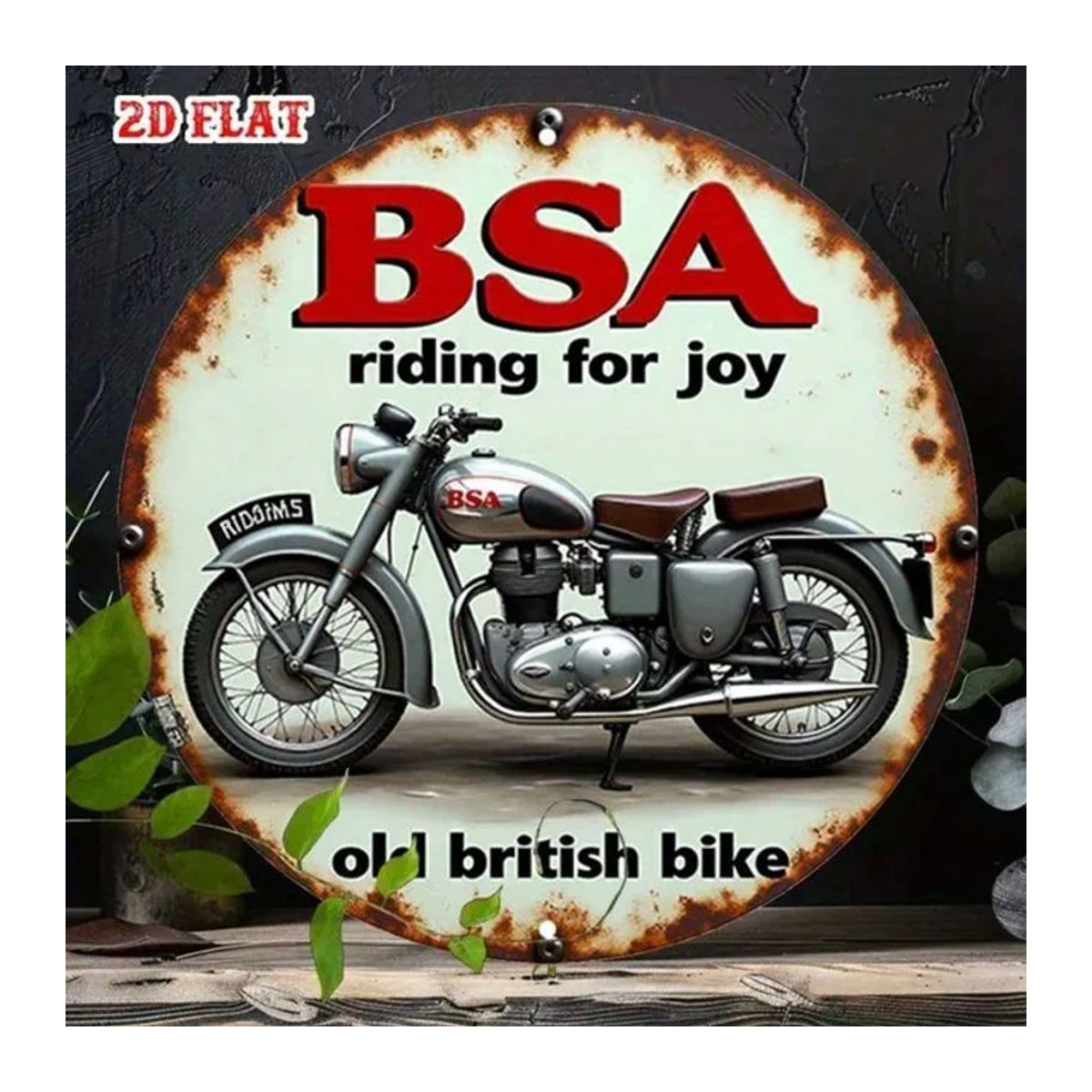 BSA Motorrad Vintage Metall-Wandschild Retro Garagendekoration rund in Weiß - Bild 1
