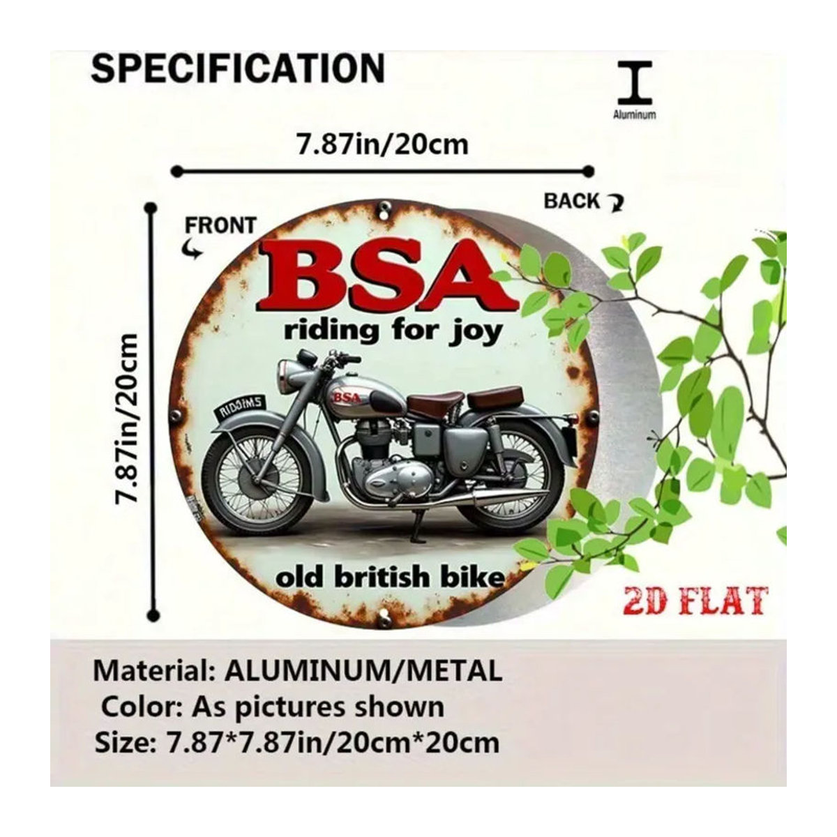 BSA Motorrad Vintage Metall-Wandschild Retro Garagendekoration rund in Weiß - Bild 2