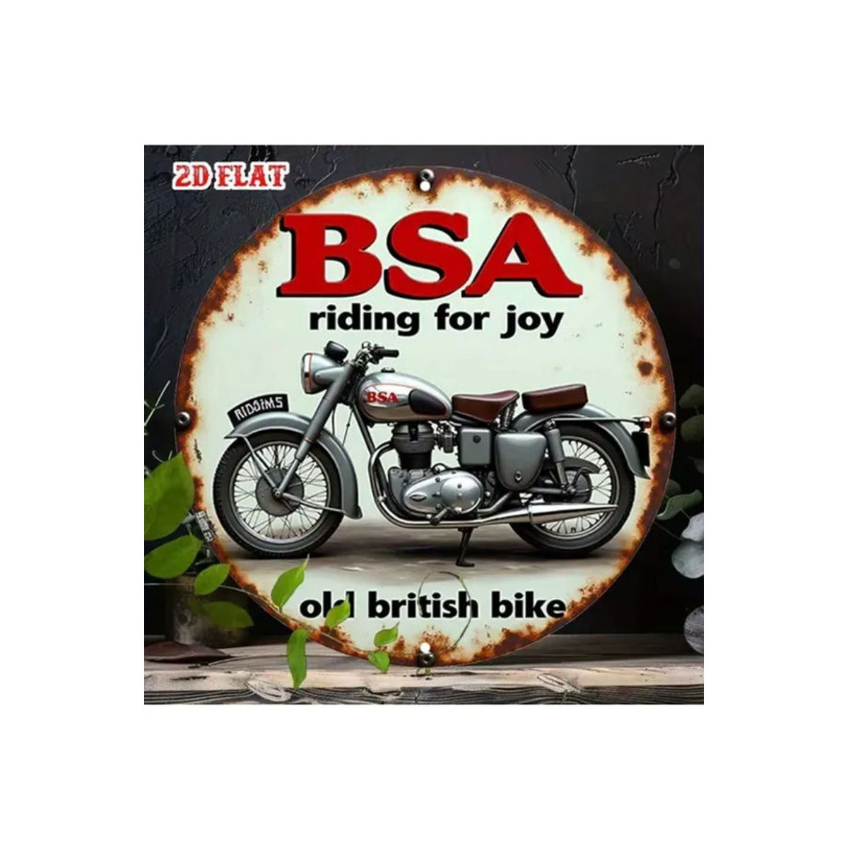 BSA Motorrad Vintage Metall-Wandschild Retro Garagendekoration rund in Weiß - Bild 3