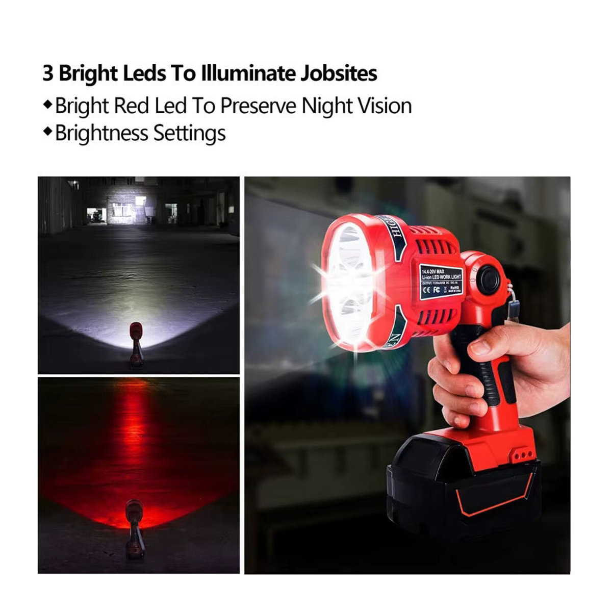 BSIDE Tragbare 12 W LED-Arbeitsleuchte für Milwaukee 18 V Li-Ion-Akku mit 4 LED-Leuchten zur Außenbeleuchtung - Bild 5
